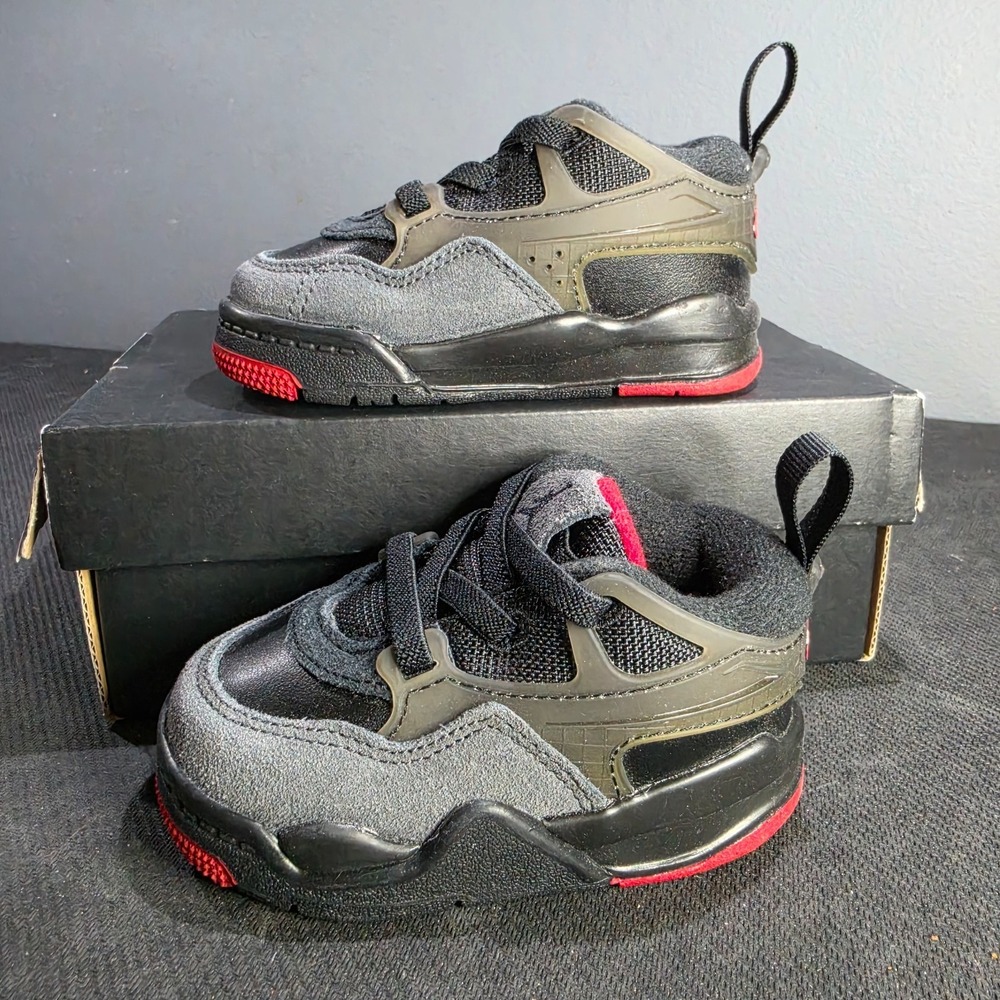 New 4C Jordan 4 RM TD FQ7937-060 Black Varsity Red Anthracite Toddler Box Damage
